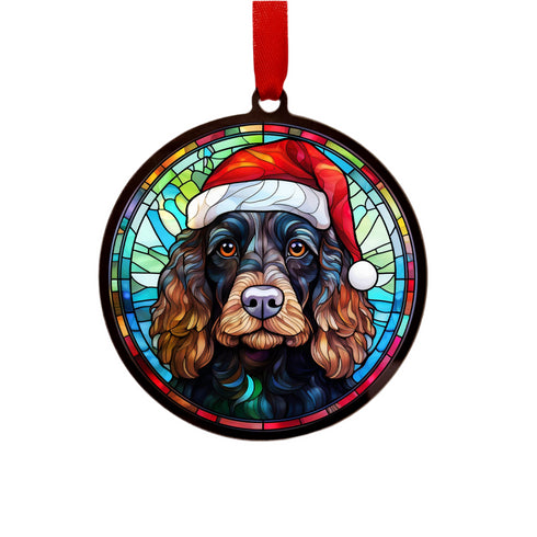 Cocker Spaniel Black in Santa Hat Suncatcher Decoration